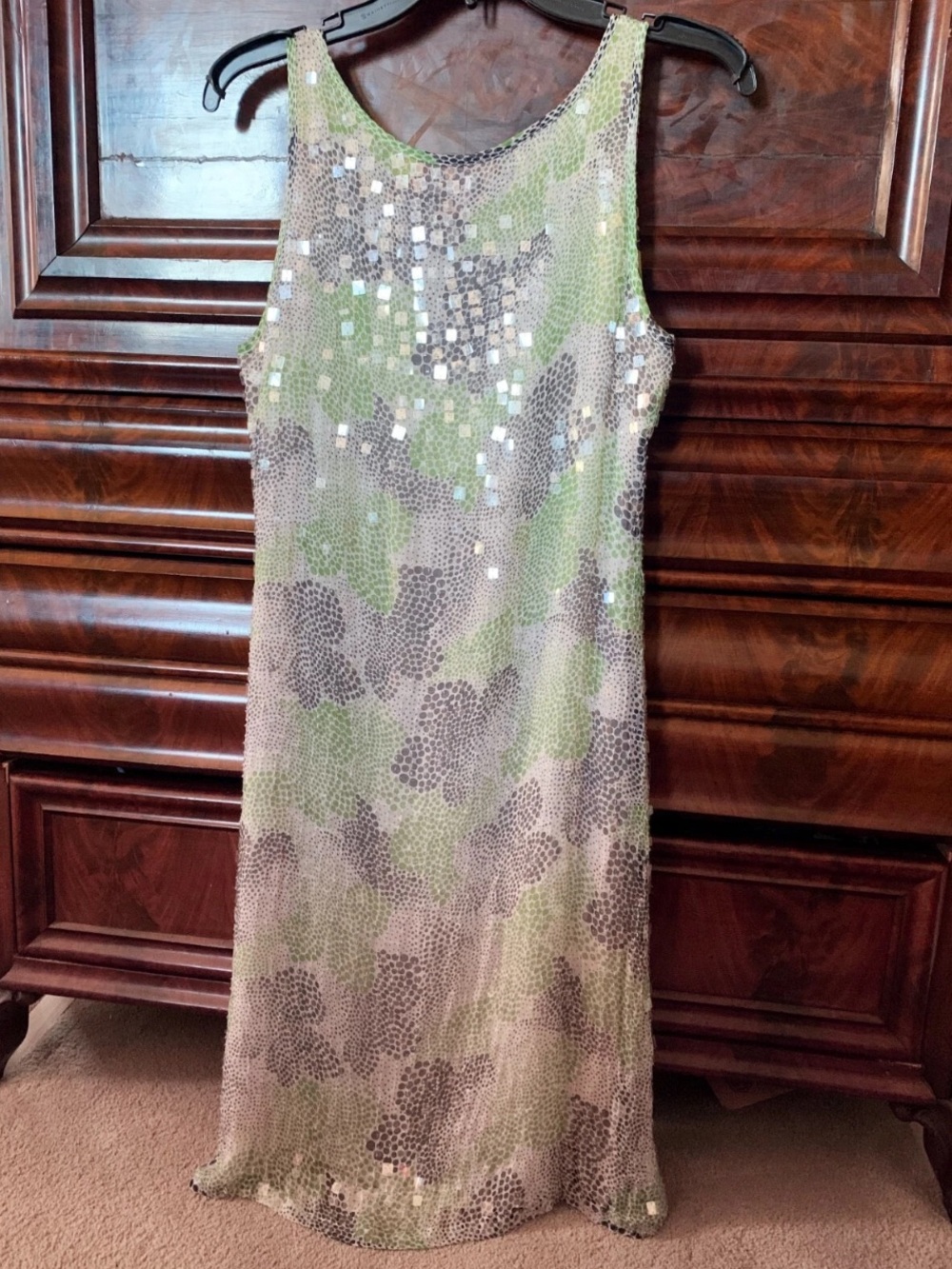 Tory Burch Cream/Gray/Green Sequin Silk Cocktail Tank Dress size 10